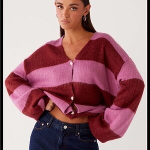Peppermayo Pink and Red Striped Cardigan (Ainslee Oversized Knit Cardigan)